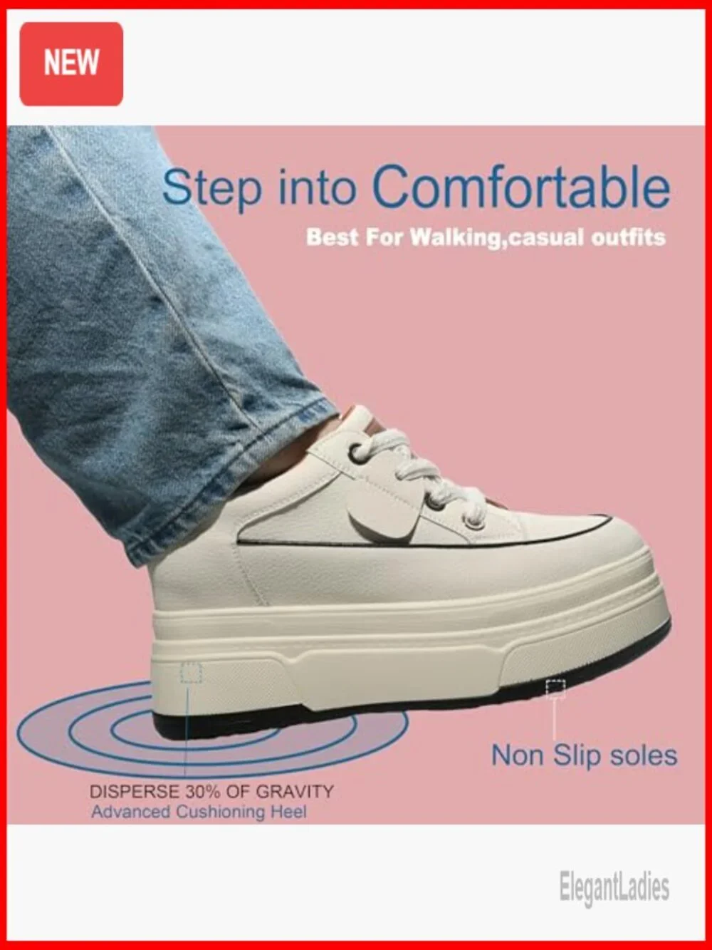 Platform Sneakers with 3-3.5 Inch Heel, Cushioned Arch Support, Non-Slip Sole